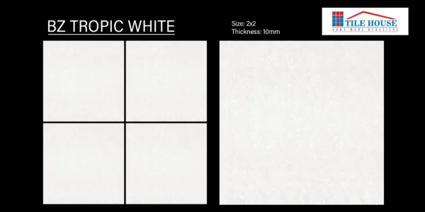 BZ Tropic White – 2x2 ft vitrified floor tile white tone close-up | Johnson Tiles | Tile House Chennai