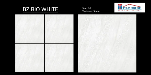 BZ Rio White – 2x2 ft vitrified floor tile white shade close-up | Johnson Tiles | Tile House Chennai