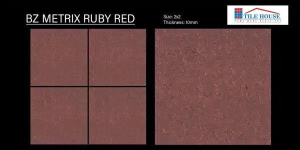 BZ Matrix Ruby Red – 2x2 ft vitrified floor tile ruby red close-up | Johnson Tiles | Tile House Chennai