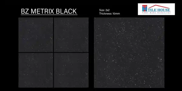 BZ Matrix Black – 2x2 ft vitrified floor tile black tone close-up | Johnson Tiles | Tile House Chennai